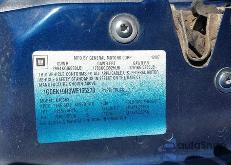 1998 Chevrolet C/K 1500 Silverado Fleetside z USA, uszkodzony, nr VIN 1GCEK19R3WE165270